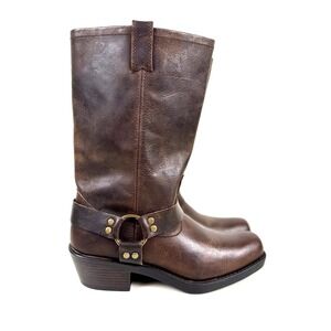 Cabela's‎ Women's Brown Leather Harness Boots Western Moto Mid Calf Pull On 9.5
